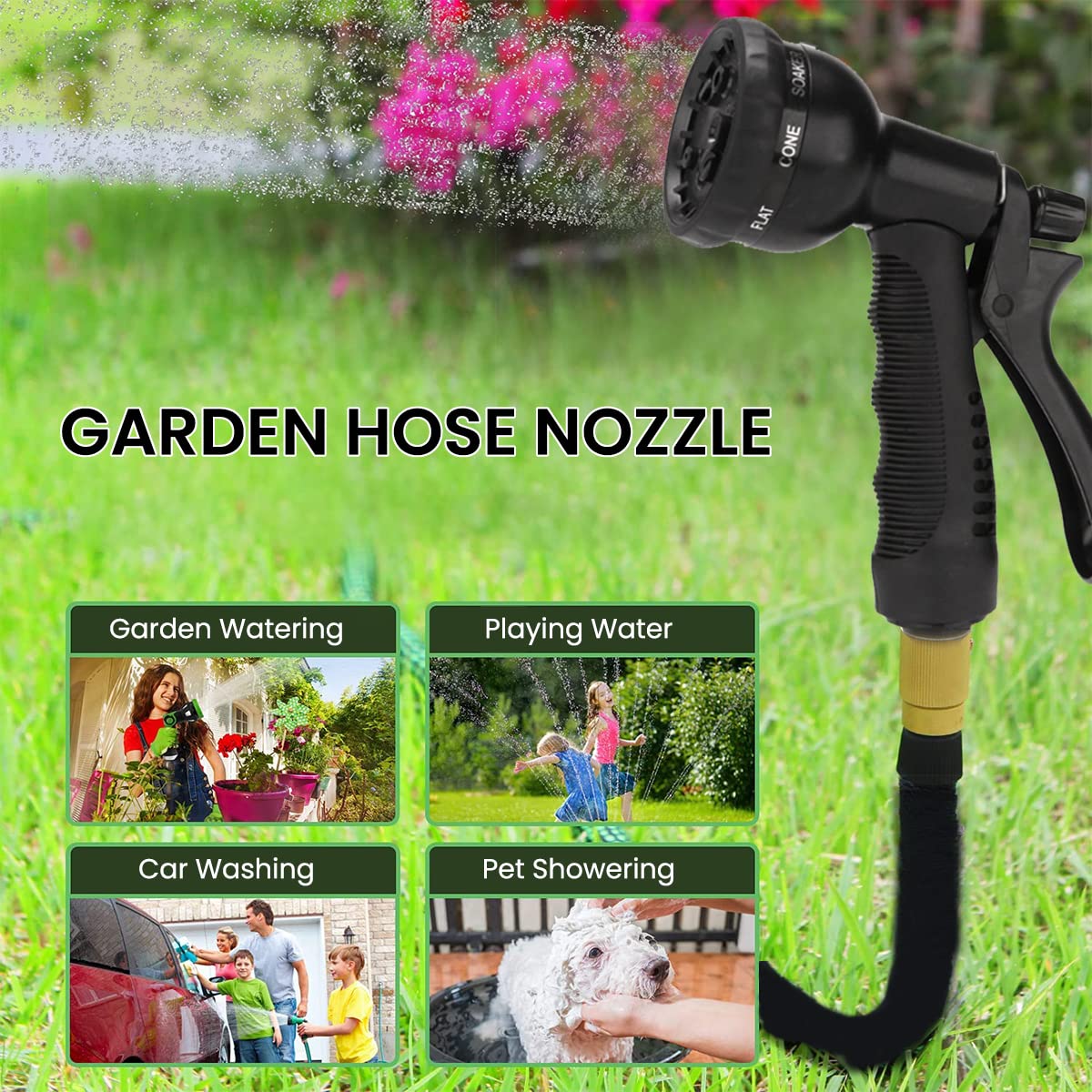 15m/50ft Garden Hose with Pure Brass Spray Nozzle, Heavy Duty Expandable Garden Hose with 8 Function Nozzle and 3/4" Fittings for Watering, Washing Cars and Clean