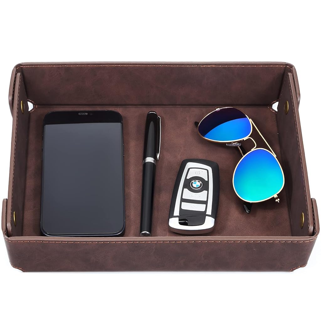 HASTHIP® FauxLeather Valet Tray Organizer for Men, PU Leather Catchall Tray for Entryway Table, Key Wallet Watch Coin Catch All Dish, Nightstand, Dresser, Desk Storage Decor