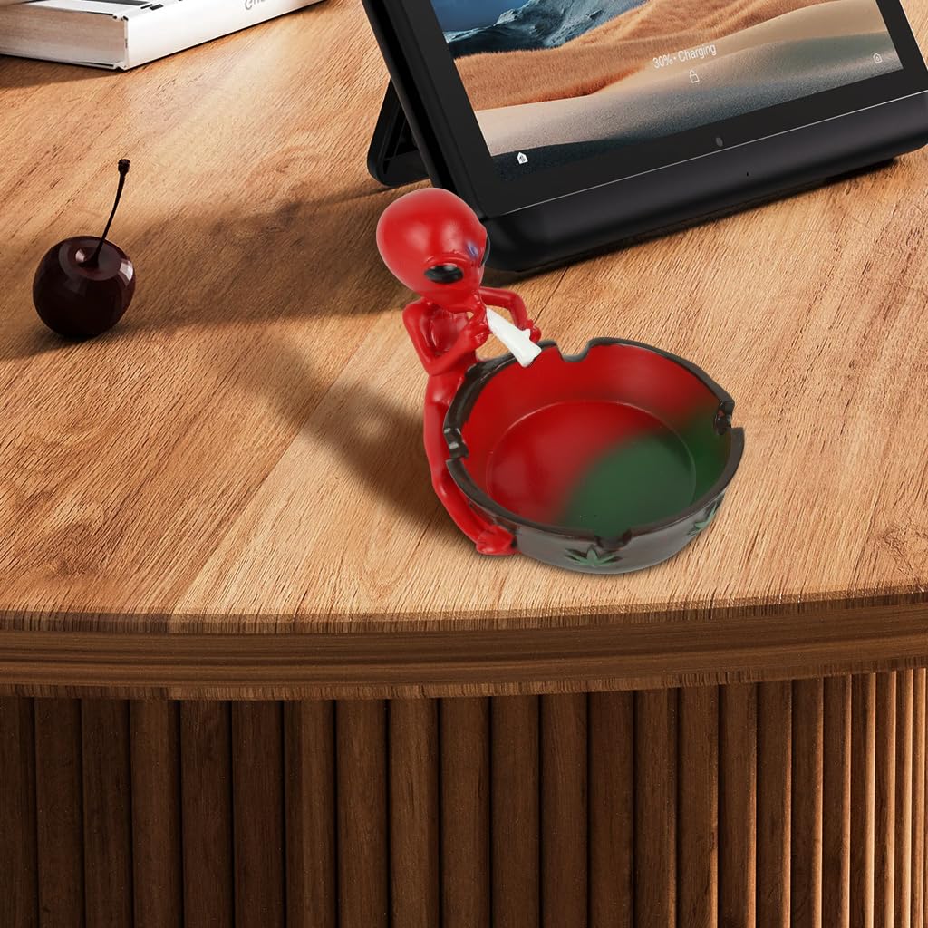 HASTHIP Red Alien Ashtray for Home Office and Car with Four Cigarette Slots | Resin Desk Decor