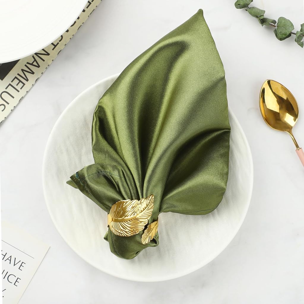 HASTHIP® 12 Pcs Gold Napkin Rings Shiny Metal Napkin Ring Study Leaf Shaped Table Decor for Christmas, Easter, Wedding, Party, Elegant Table Settings Gift Ideas