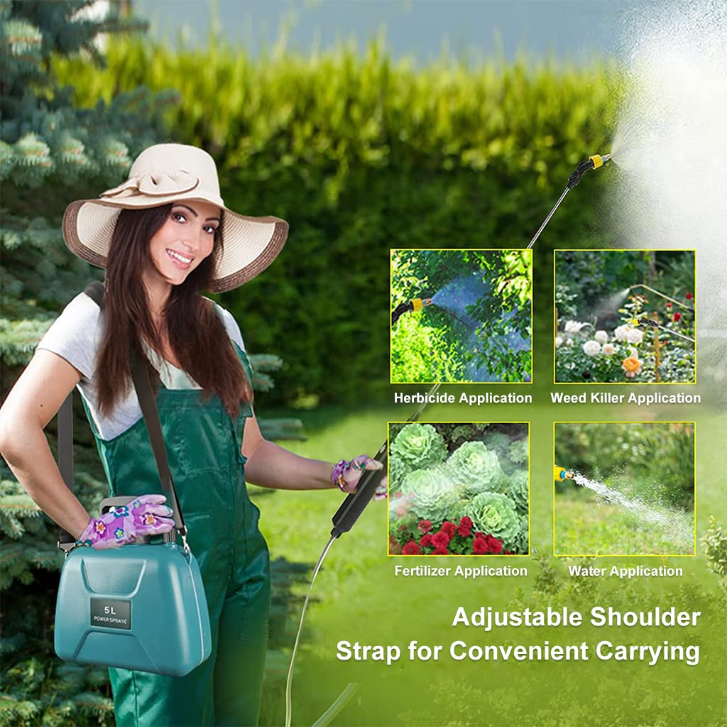 HASTHIP Battery Powered Sprayer for Garden Use with 5L Tank and 60cm Telescopic Wand | USB Rechargeable Handle