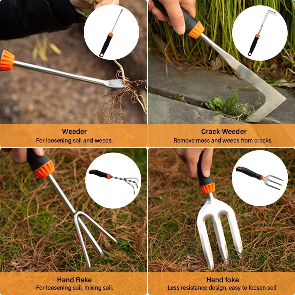 HASTHIP Gardening Tools Set for Home and Patio with 10 Pcs Stainless Steel Tools featuring Ergonomic Handles and Storage Bag