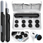 HASTHIP® Puntas de silicona de repuesto para AirPods Pro y AirPods Pro 2, 4 pares de puntas negras de silicona suave, 4 tamaños, ajuste cómodo y suave, con herramienta de limpieza telescópica de doble cabezal