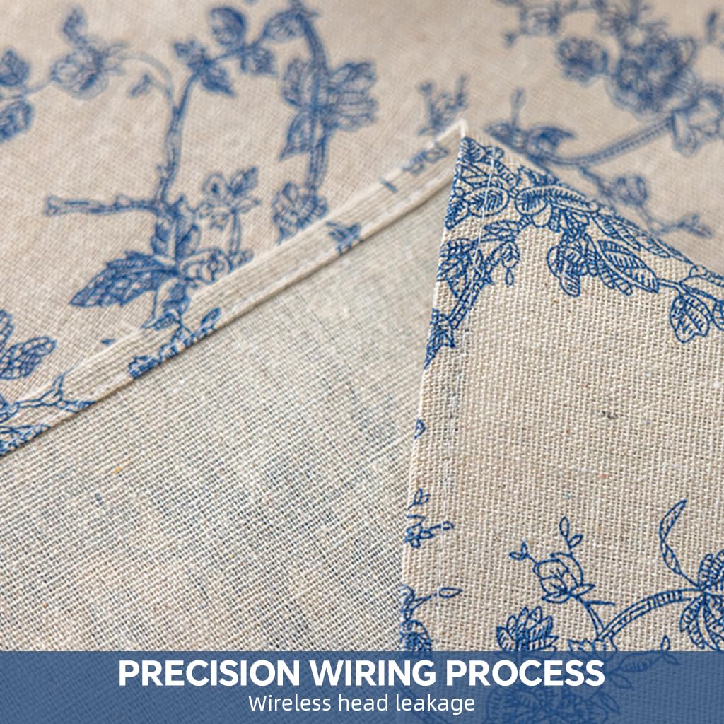 HASTHIP Floral Table Cloth for Dining and Kitchen with Tassel Fringe 150x180 cm Blue Linen Blend | Rustic Decorative Cover for Indoor and Outdoor Use