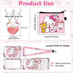 HASTHIP® 12Pcs Kawaii Sanrio Stuff Kitty School Supplies Set, Hello Kitty Sanrio Stationery Set with Drawstring Bag Coin Wallet Bracelet Keychain Necklaces Button Pins Stickers Lanyard for Kids Adults