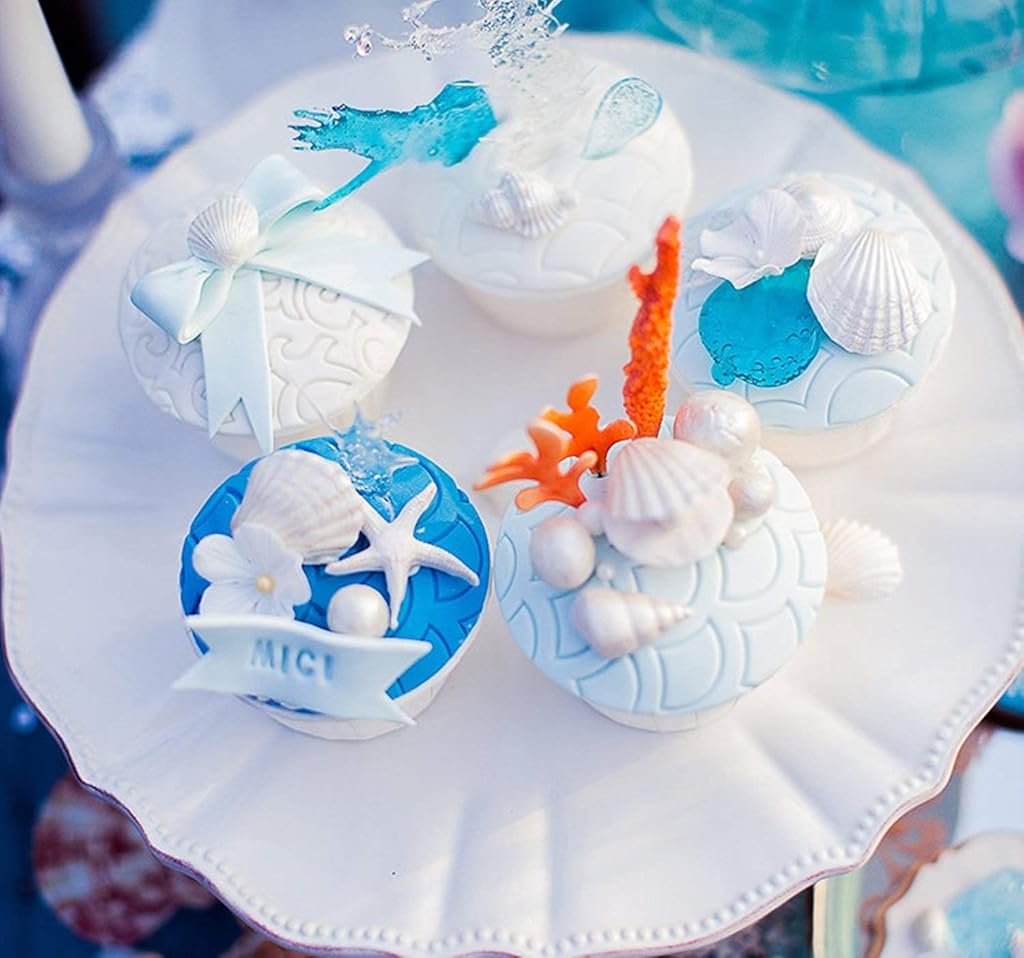 HASTHIP® 6 Pack Marine Theme Silicone Fondant Molds for Resin Art, DIY Craft Mermaid Tail, Seahorse, Starfish, Conch, Seashell, Turtle Food Grade, Multipurpose Baking & Casting Kit, 3 PCS Each