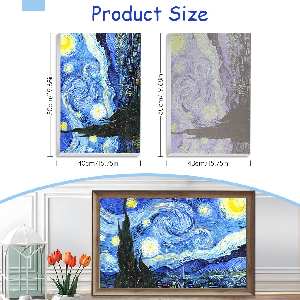 HASTHIP DIY Art Paint Kit by Number for Beginners with Pre Framed Canvas 15.7x19.6 in | Starry Night Oil Painting Set