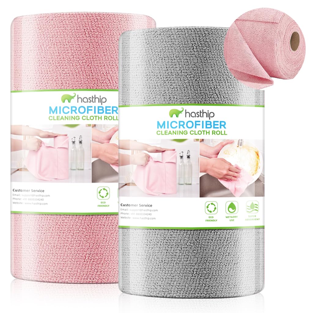 HASTHIP Microfiber Cleaning Cloth Roll for Kitchen Spills with Pre Cut Sheets 100Pcs | Reusable and Streak Free Towels