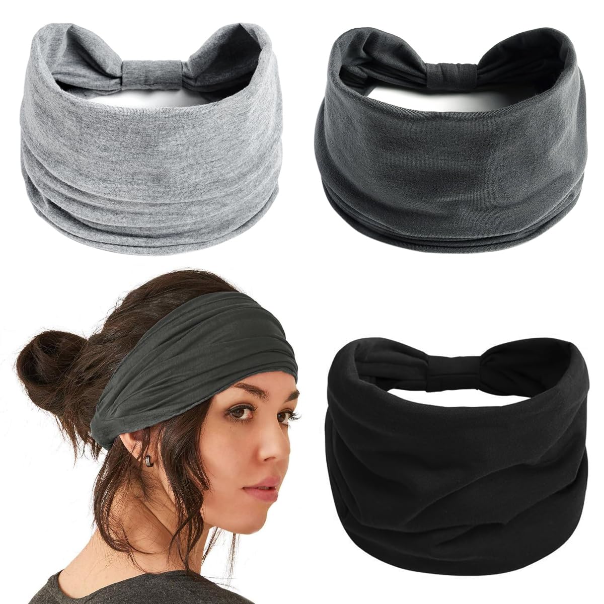 HASTHIP® 3 Piezas Cinta de Cabeza Ancha para Mujer,Diadema Elástica de Yoga y Deporte,Bandas Pelo Algodón Transpirable para Chicas Fitness Maquillaje Multicolor