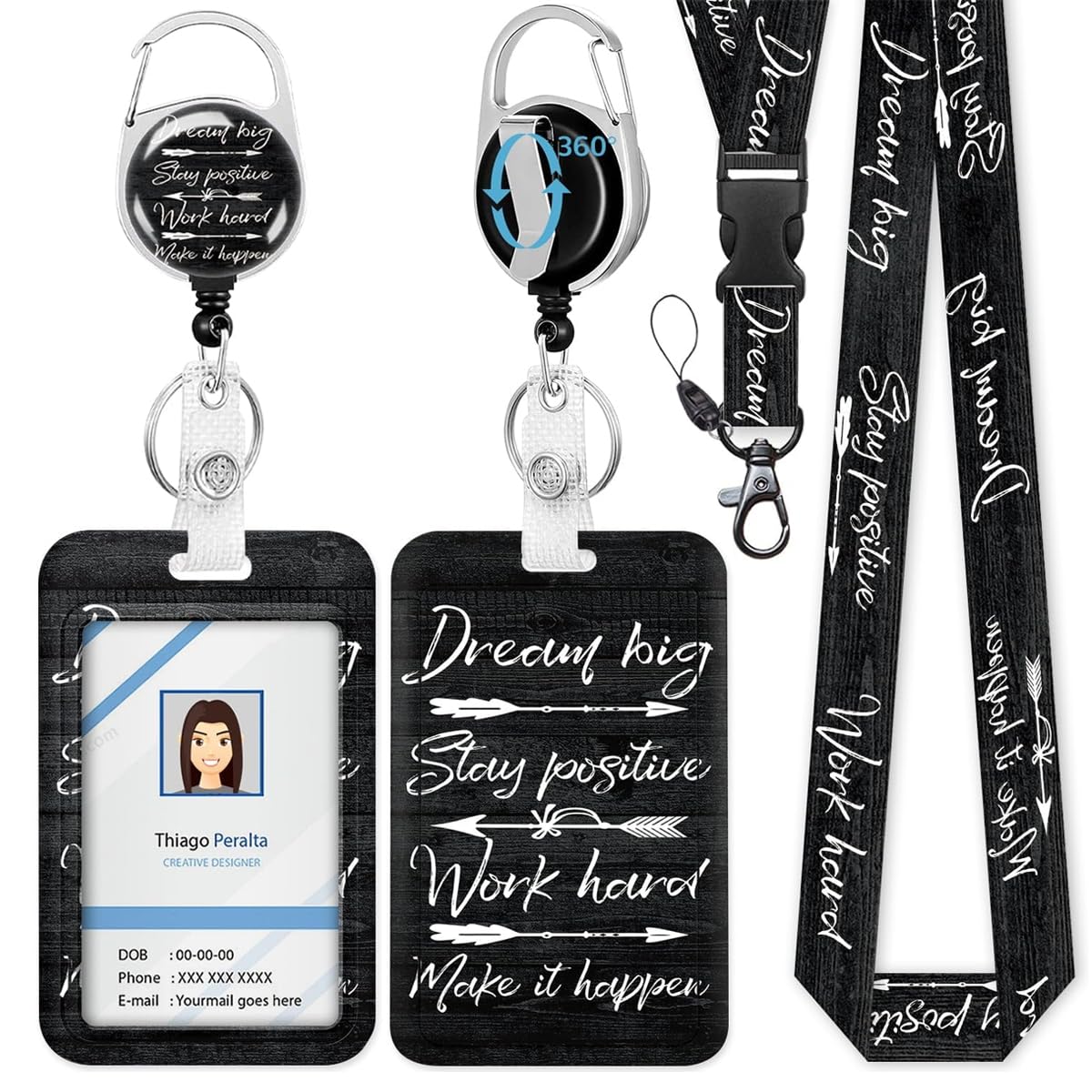 HASTHIP Retractable Badge Holder for ID Cards and Keys with 23 in Reel featuring Quick Carabiner Clip
