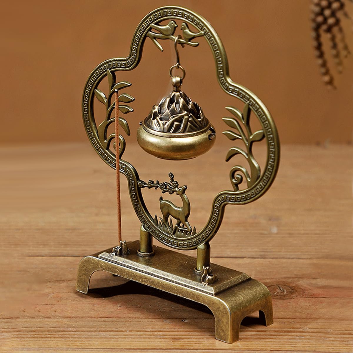 HASTHIP Incense Burner for Yoga and Meditation with Hanging Cone Holder and Alloy Design | Vintage Carved Zen Home Decor