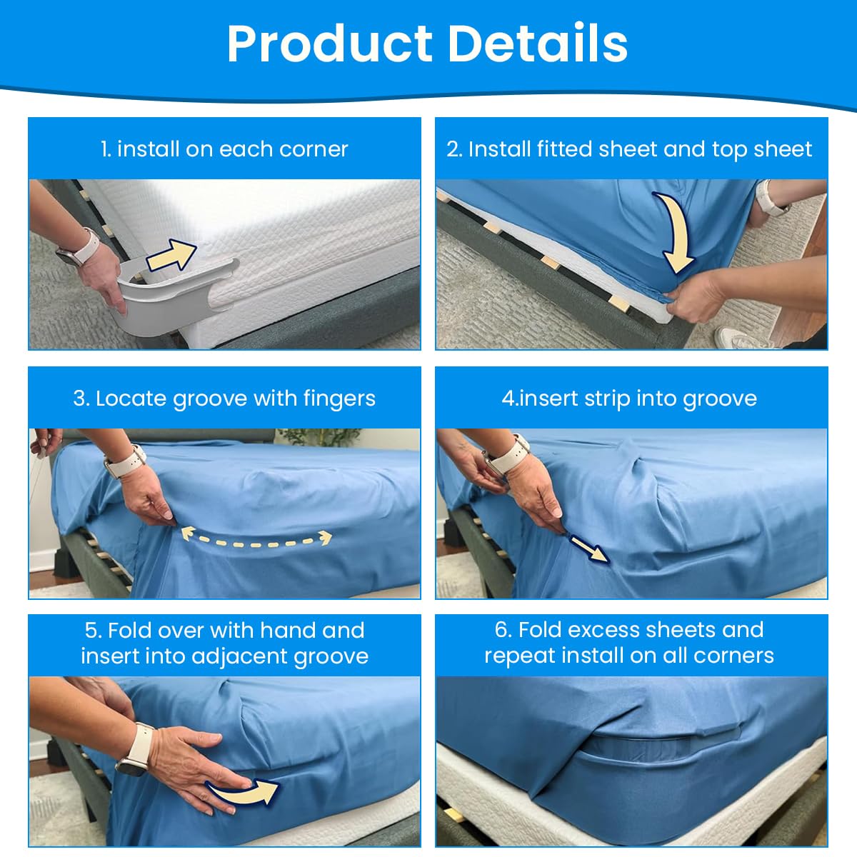HASTHIP Fitted Sheet Fasteners Set for Secure Bed Corners with Curved Clamp Design Pack of 4