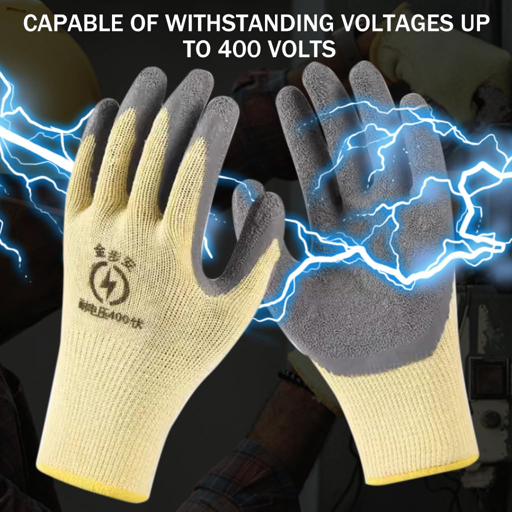 HASTHIP® 400V High Voltage Resistant Electrician Work Gloves with Full Palm Rubberization, Enhanced Dexterity & Comfort