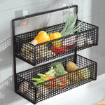 HASTHIP Kitchen Organizer Basket Set 2Pcs for Wall Mount or Counter Use | Metal Wire 26x13x15 cm and 36x15.5x15 cm