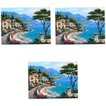 HASTHIP DIY Digital Painting by Numbers Kit for Home Décor with Linen Canvas 3 PCS | Mediterranean Style Art