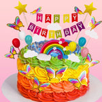 HASTHIP Happy Birthday Cake Topper Set 23 Pcs for Party Decoration with Rainbow and Butterflies | Reusable Eco Friendly Decorations for Kids and Family Celebrations