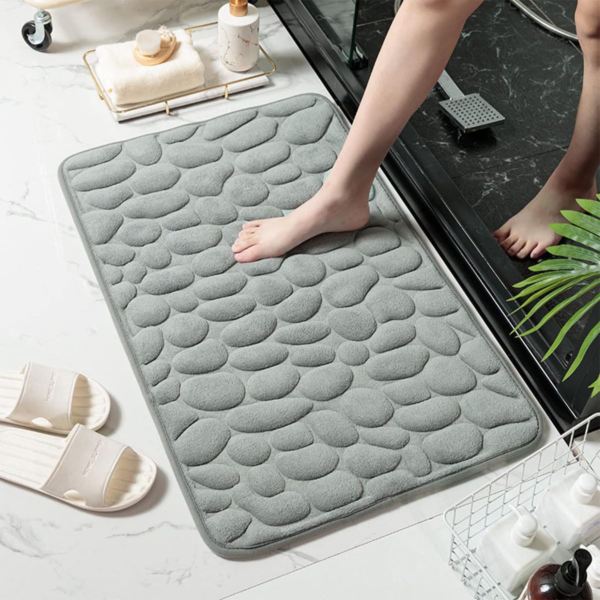 15.7 x 23.6" Memory Foam Bath Mat Cobblestone Bathroom Rugs, Super Water Absorbent Bath Mats for Bathroom Machine Washable Bath Rugs