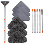 HASTHIP® Triangle Floor Mop Window Cleaner 6.6 Ft Adjustable Handle, 5 Rods, 6 Microfiber Heads, Push-Pull Squeezing Cleaning Mop Wet & Dry Cleaning Stick for Tiles, Windows, Corners, Ceilings