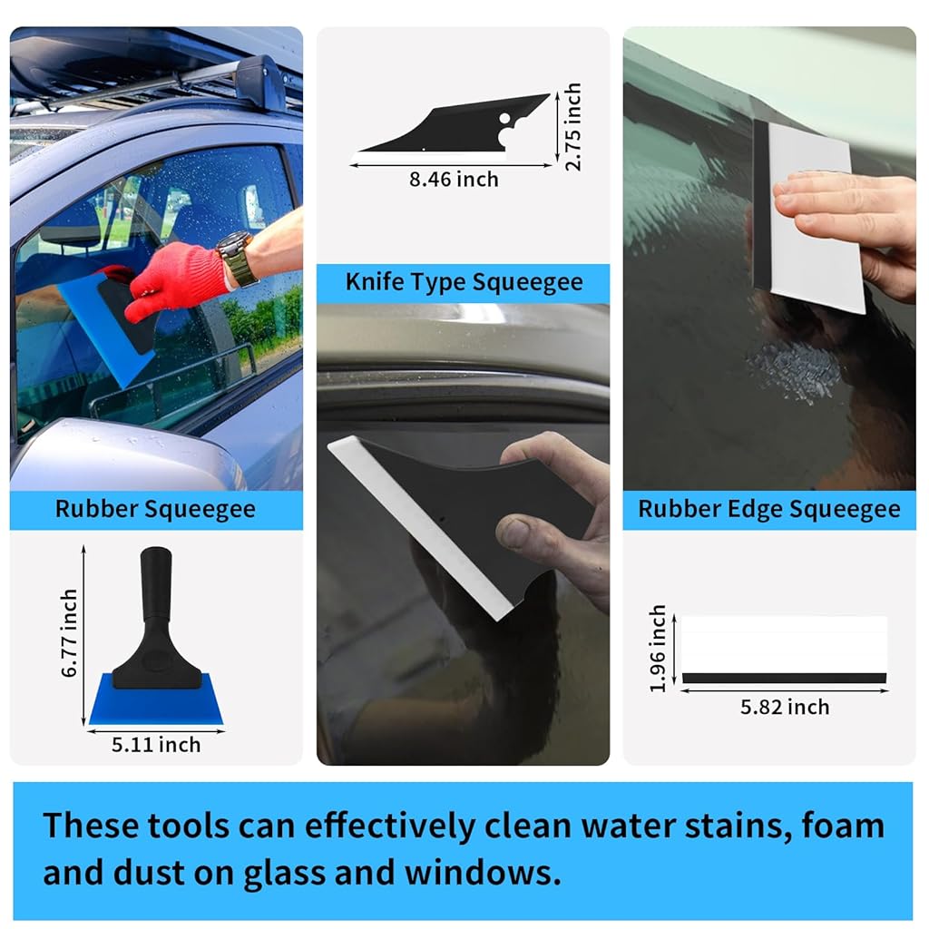 HASTHIP® Kit de Herramientas para Tintado de Ventanas Coche 12 Piezas,Incluye Espátula con Borde Fieltro,Cuchillo Retráctil y Cortador Vinilo Juego Profesional para Envoltura y