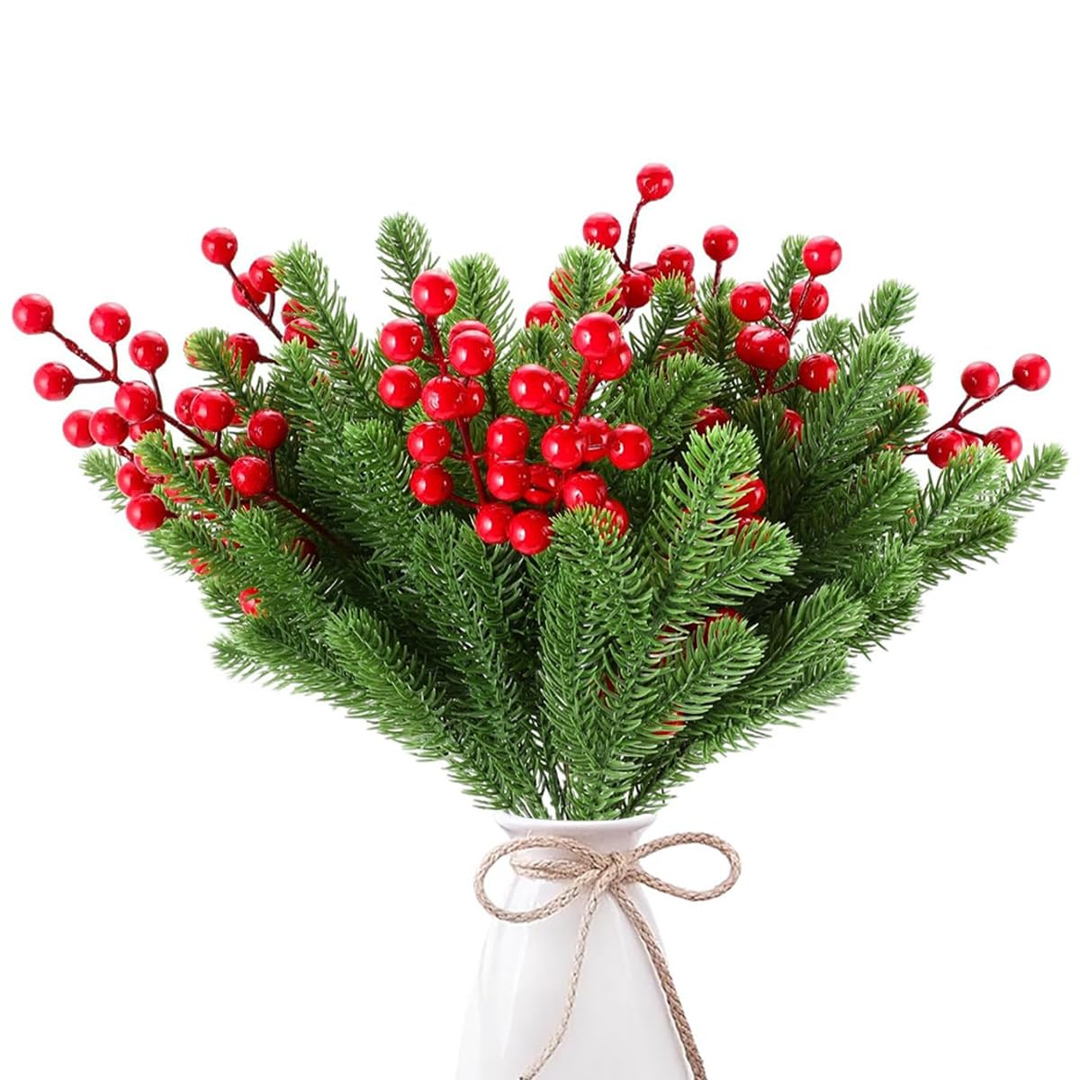 HASTHIP Christmas Pine Branches for Xmas Decor with 35 Pine Picks and 10 Red Berry Stems | Realistic Artificial Needles for Tree Garland and Wreaths