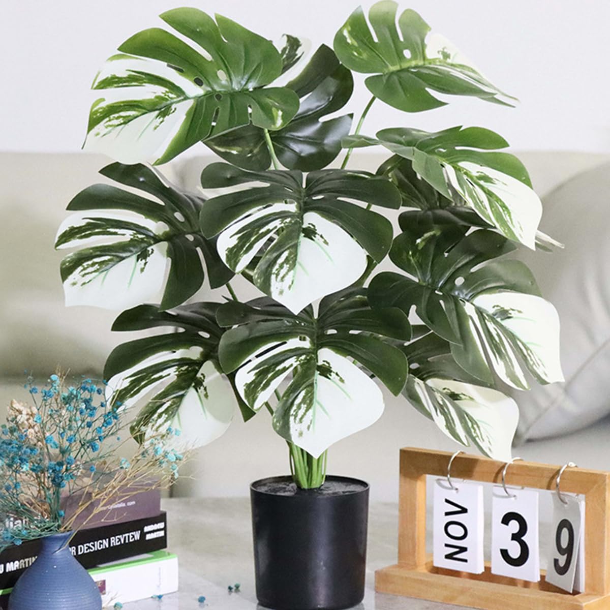HASTHIP Artificial Monstera Deliciosa Plant for Home or Office Decor with Black Pot | 23.6 in Lifelike Greenery