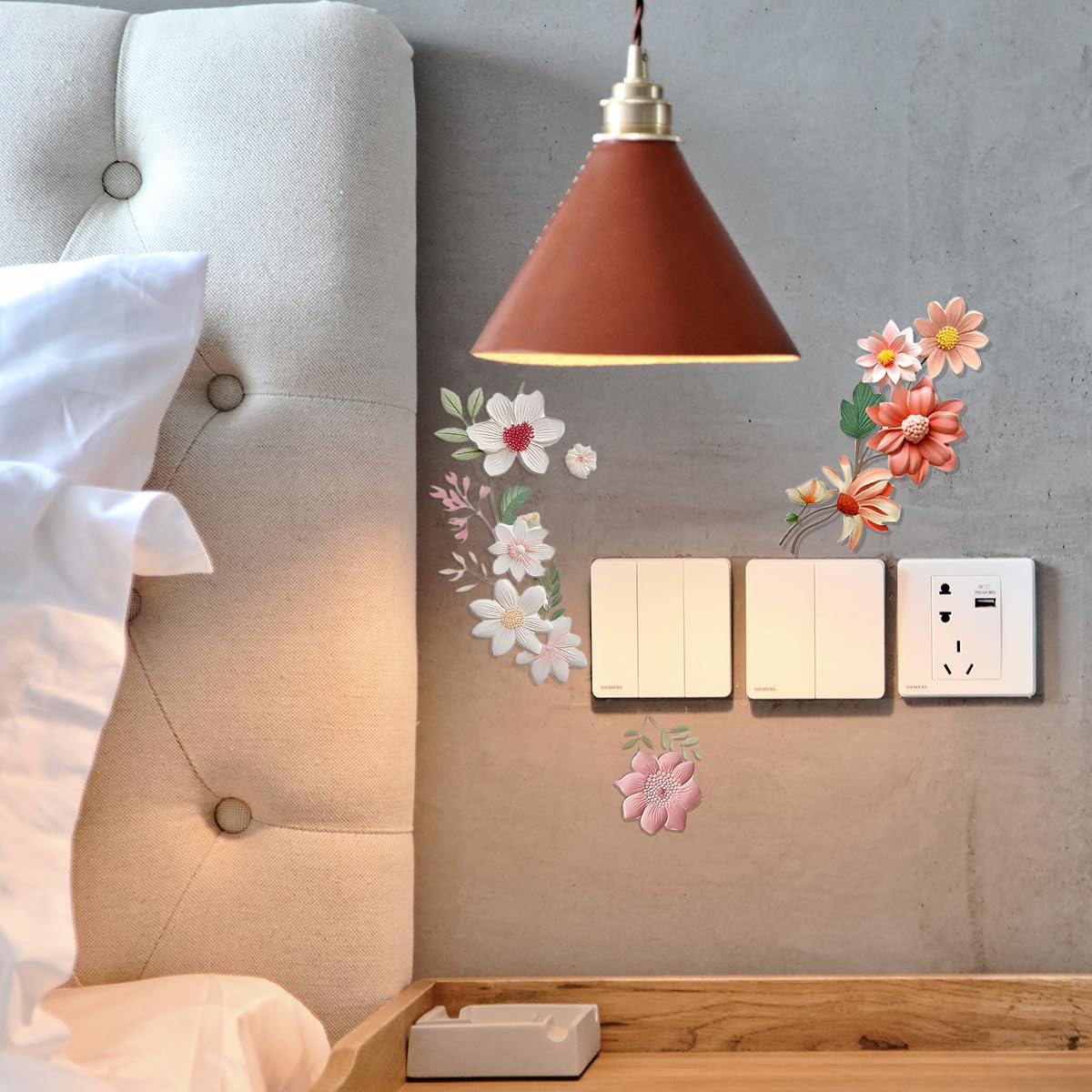 HASTHIP Wall Switch Decals for Home Decor featuring 3Pcs PVC Self‑Adhesive Flower Stickers