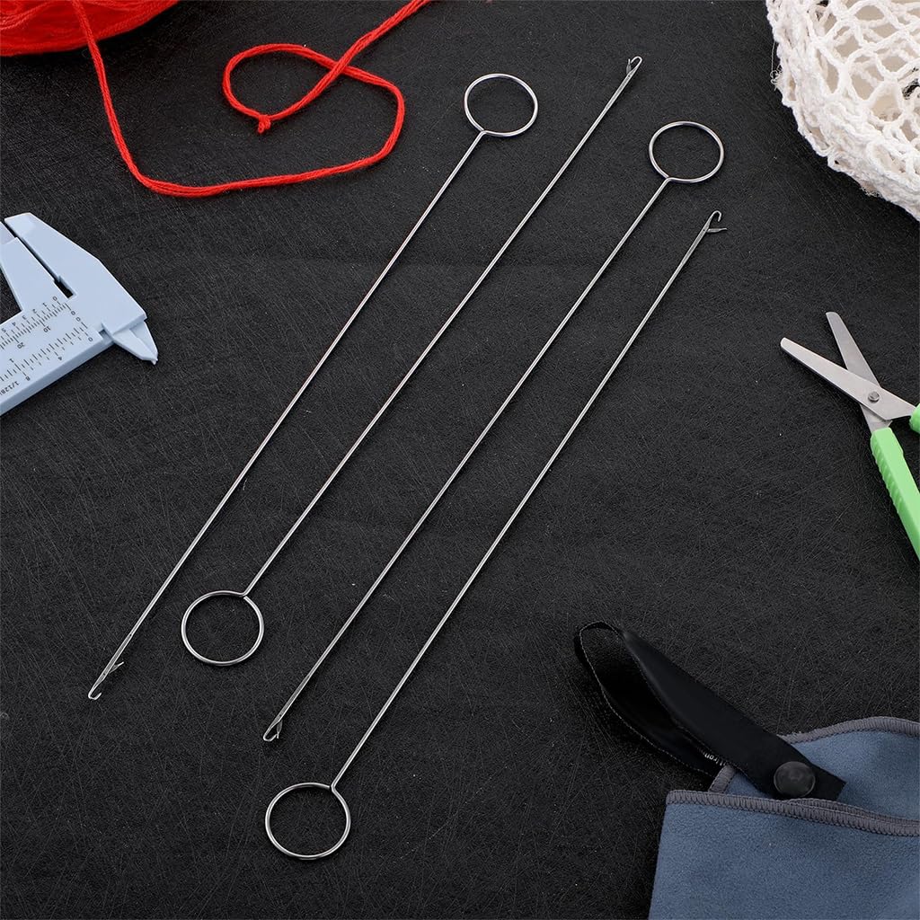HASTHIP® 4 PCS Sewing Loop Turner Hook, 10.4 Inch Loop Turner Needle Hook with Latch Tongue Crochet ToolSewing Loop Turner Hook for Handmade Sewing Tools Silicone Beads Durable Metal