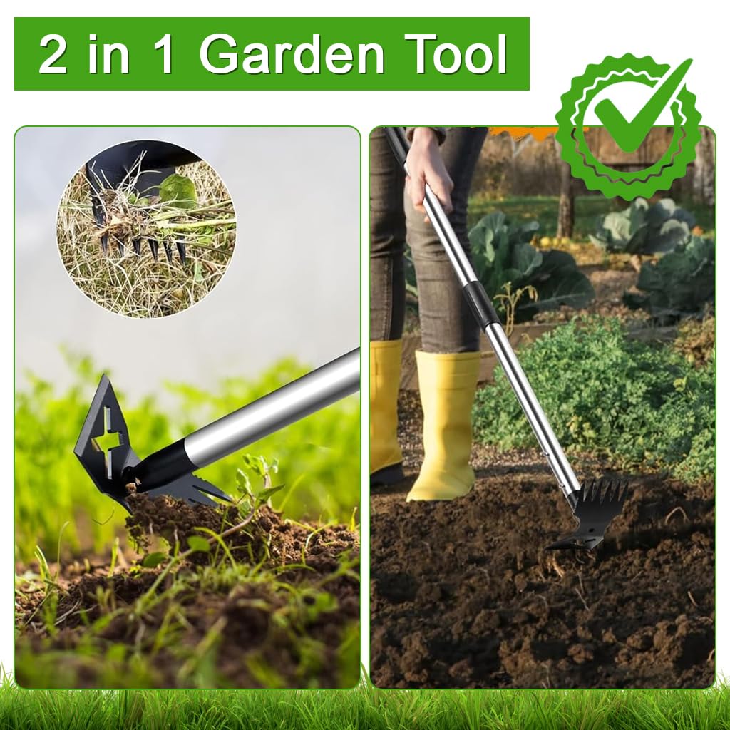 HASTHIP Weeder Tool for Gardening with 1.5m Long Handle and X Cutout Hoe | Stainless Steel