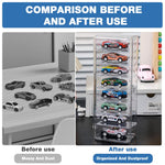 HASTHIP Mini Racing Car Display Box with 8 Compartments and Front Door | Clear 7.5x10.5x26 cm Organizer