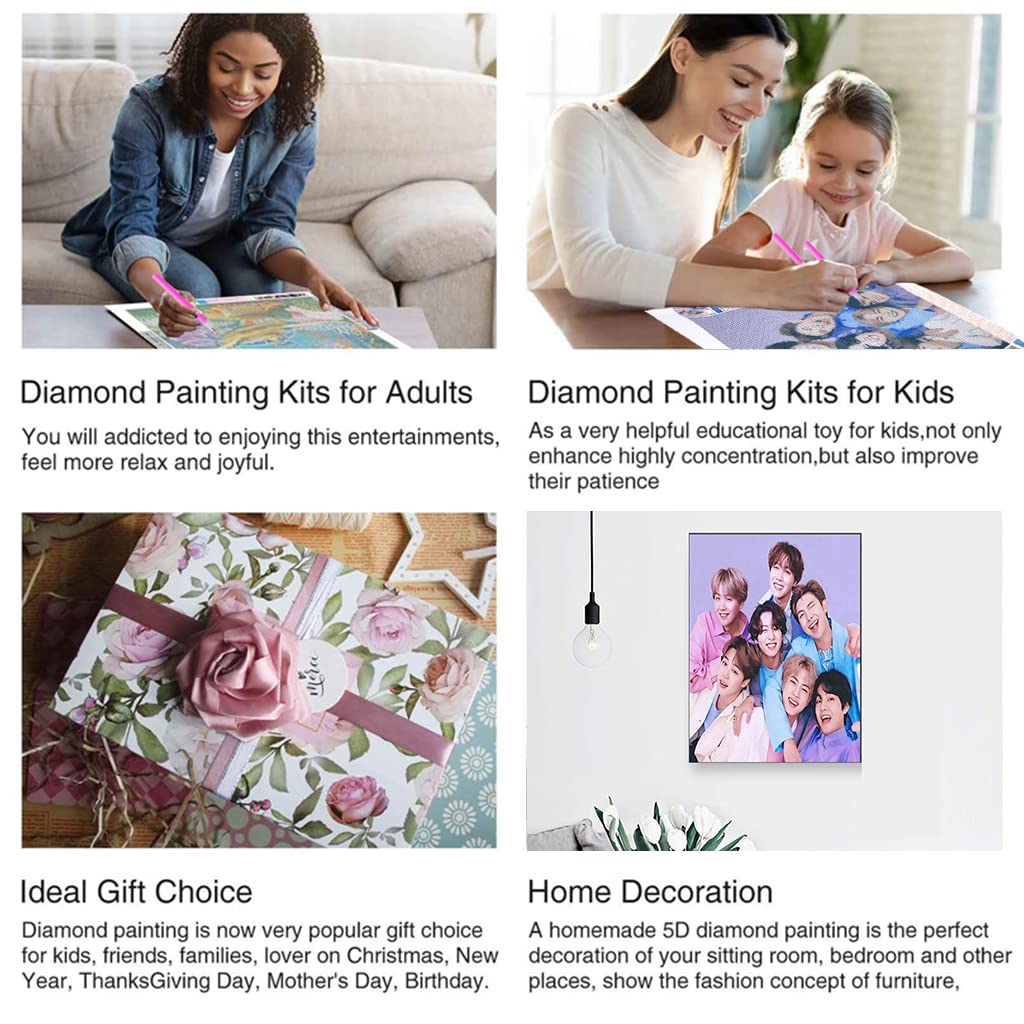 HASTHIP BTS 5D Diamond Painting Kits for Adults, BTS Portrait Art Diamond Painting Kit with Diamond, Home Wall Decoration 11.8''x15.7'', Gift for BTS Fans, Others