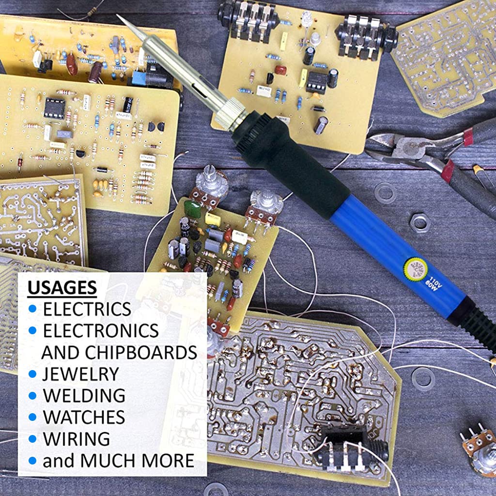 Soldering Iron Kit Electric Soldering Iron Set 60W 110V Adjustable Temperature Welding Tool with 5pcs Different Soldering Tips, Desoldering Pump, Soldering Iron Stand, Tweezers etc(15PCS)