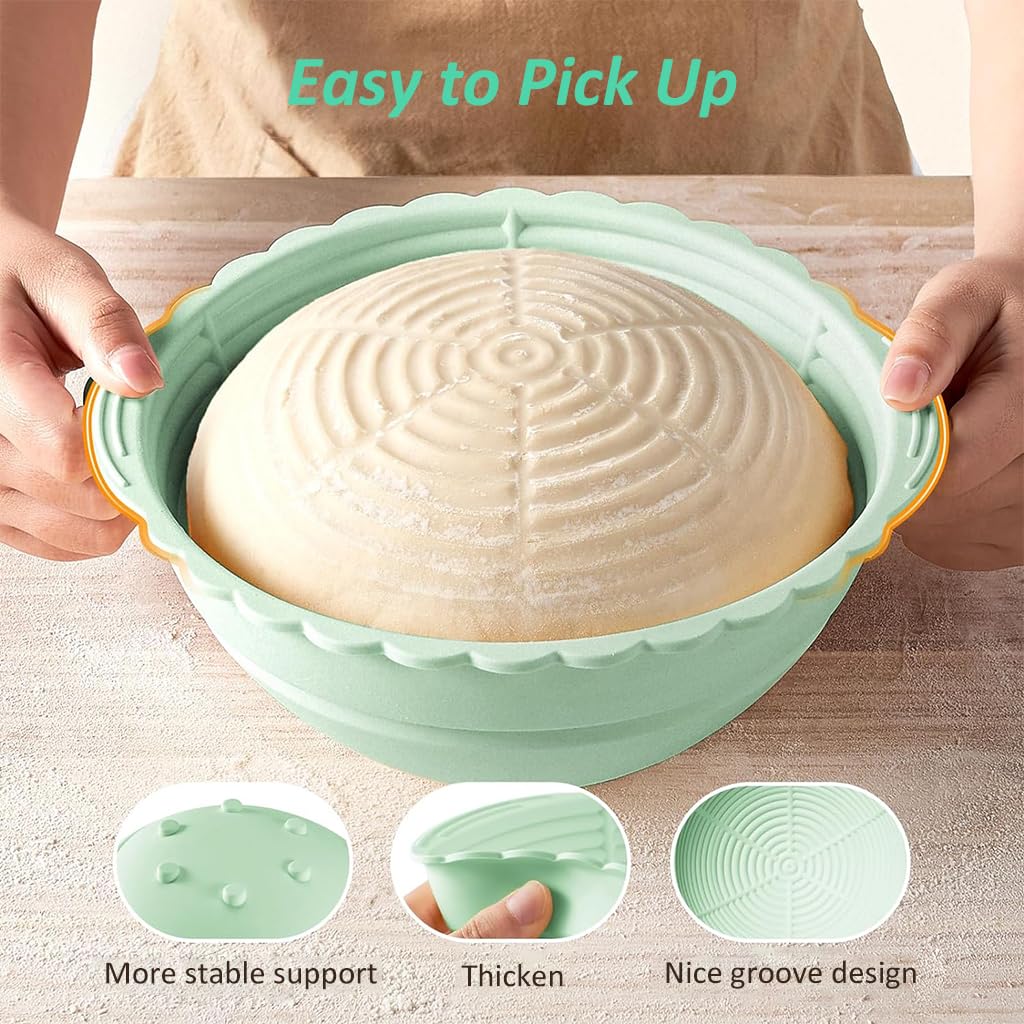HASTHIP Silicone Bread Basket for Sourdough Proofing with 9.6 in Round Folding Design | 2 PCS Green