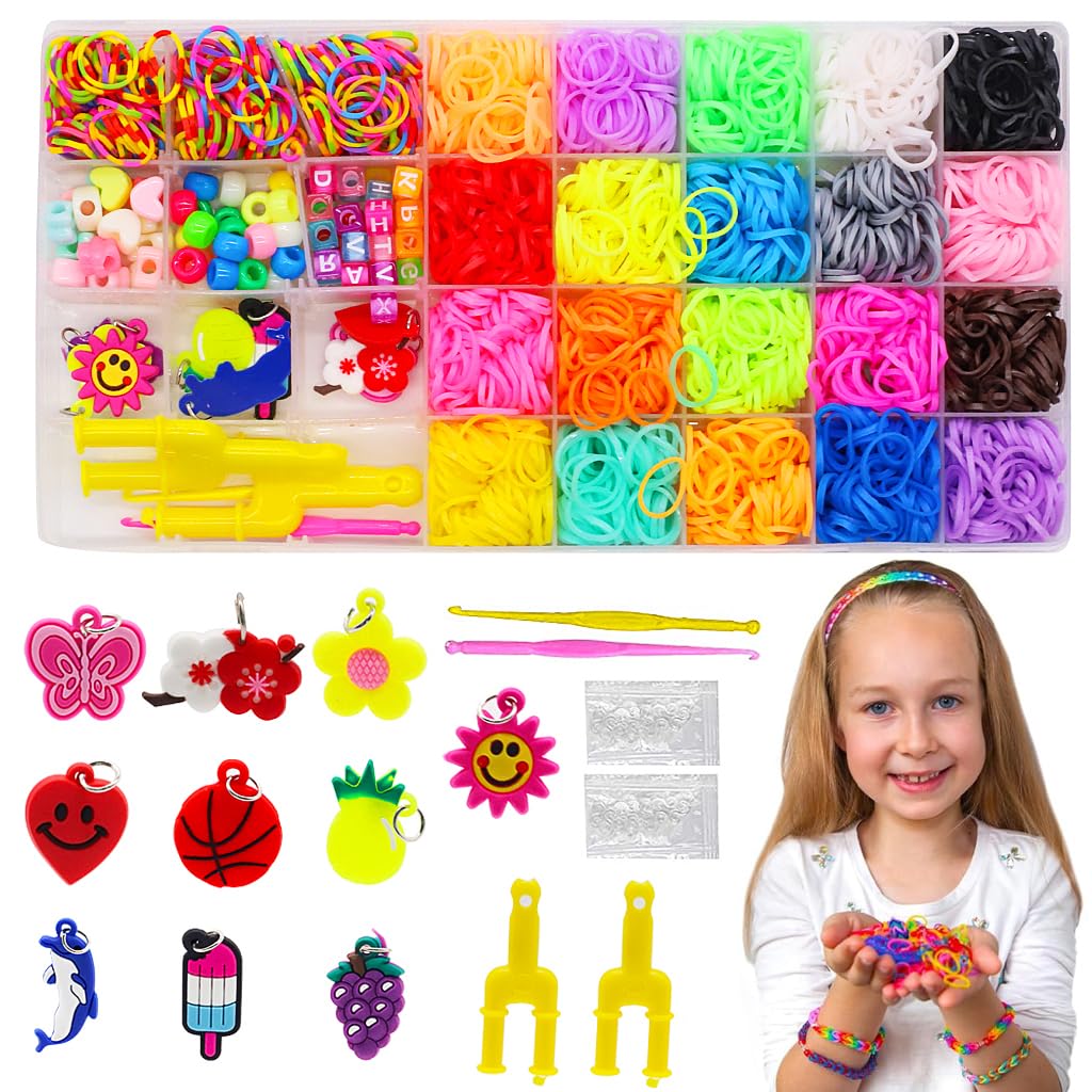 HASTHIP® 1150+ Loom Bands Kit, 20 Colors Rubber Band Bracelet Making Set for Girls, DIY Jewelry Craft Kit with Charms, Beads, Crochet, Hooks, Loom and Clips, Gift for Kids Crafts