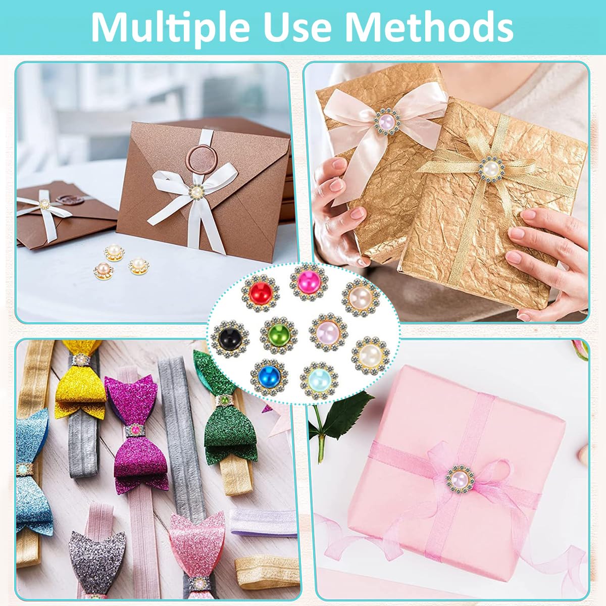 HASTHIP Sew on Rhinestones Pearl Buttons for DIY Crafts featuring 12mm Metal Base | 100Pcs Assorted Colors Embellishments