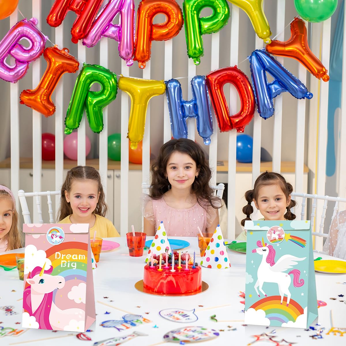 HASTHIP Unicorn Gift Bags for Birthday Parties with 18 Stickers and 2 Whimsical Designs