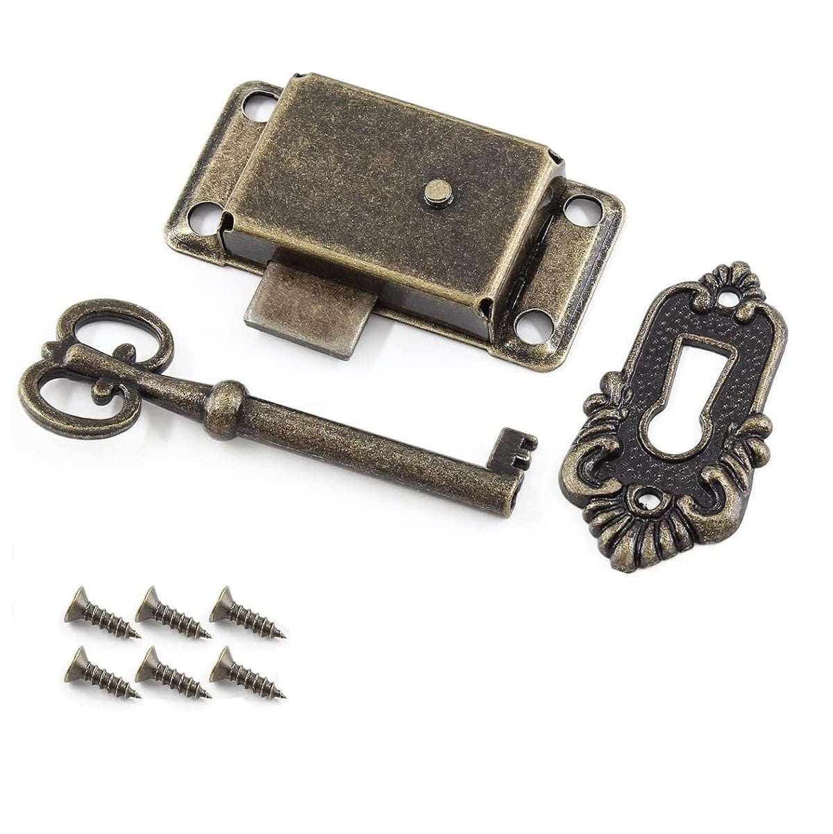 HASTHIP® Vintage Cabinet Lock and Key Set, Antique Style Drawer Lock Kit for Wooden Furniture, Retro Cupboard Desk Chest Replacement Hardware with Screw Set-Bronze