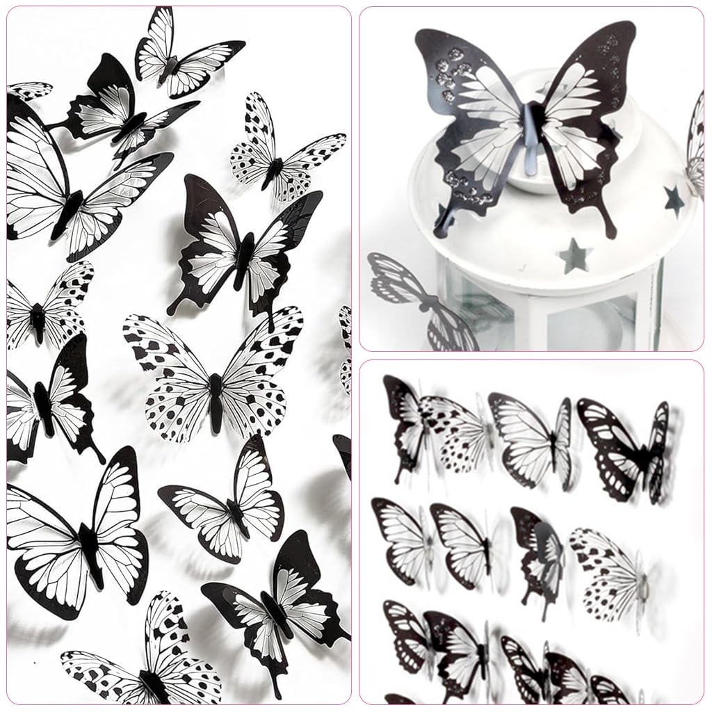 HASTHIP Butterfly Wall Stickers for Home Decor featuring 3D Effect and 36Pcs PVC Set | Black and White