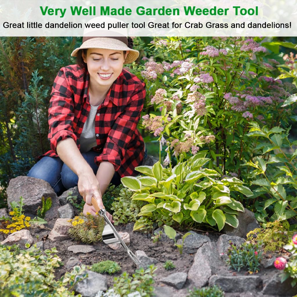 HASTHIP Gardening Weeder Tool for Multipurpose Use with 12.6 in Curved Hoe and Wooden Handle