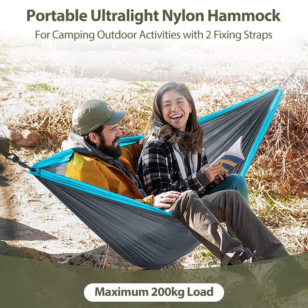 Hammock for Camping Outdoor Activities with 2 Fixing Straps, Hammock Swing for Adults Kids, Portable Ultralight Nylon Hammock for Travel Beach Trekking, Maximum 200kg Load (275 x 140cm)