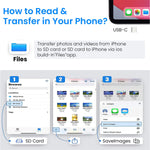 Card Reader 5 in 1 SD Card Reader Micro SD Card Reader with Light-ning Port and 2 USB3.0 Ports Memory Card Reader Support Charging and High Speed Transfer for iPhone, iPad, PC, Laptop