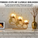 HASTHIP Candle Holder Stand for Home Decor with Three-Cup Design and 7.84x4.72 in Size | Golden Ginkgo Metal Tealight Display