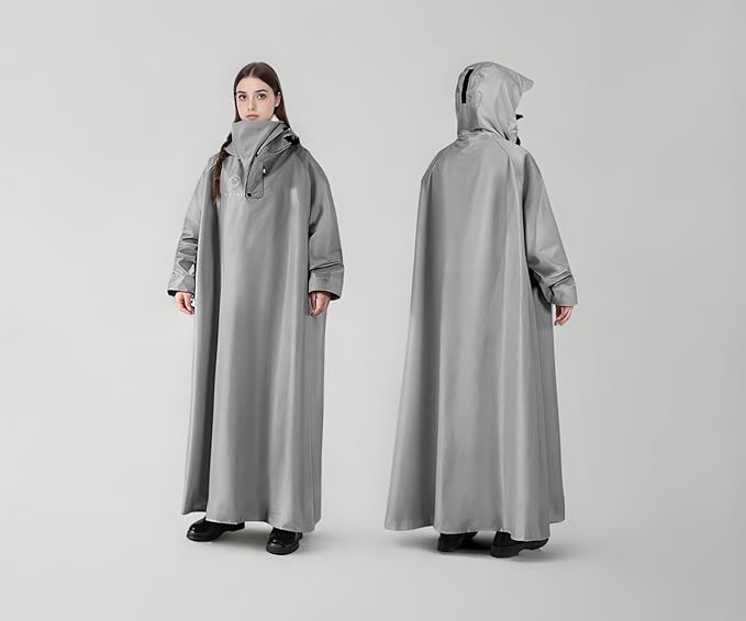 HASTHIP®Long Rain Coat, Raincoat for Men Women Waterproof | Reusable Hooded Rain Poncho with Wide Brim | Lightweight Raincoat for Hiking, Travel, Motorcycle Riding M