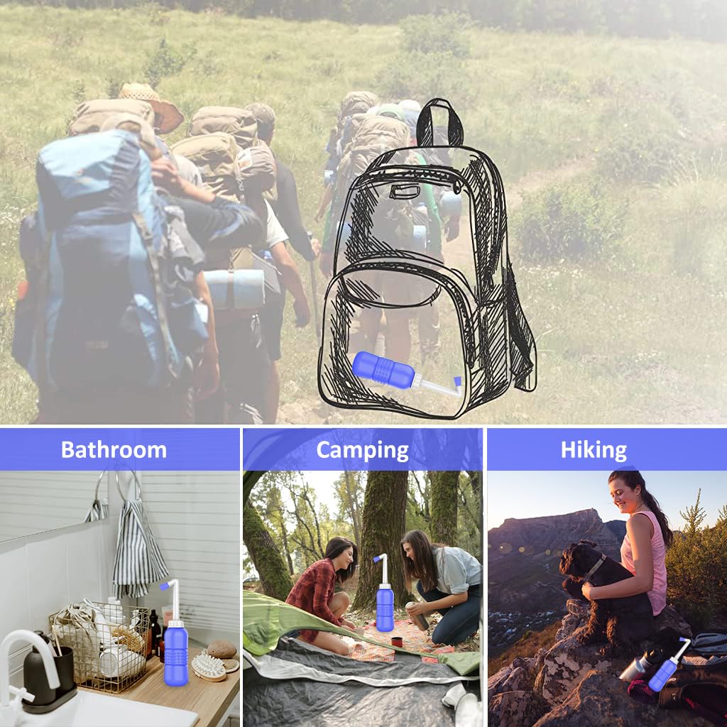 HASTHIP® Bidé Portátil de Viaje 450ml EVA,Botella Pulverizadora Manual de Higiene Personal con Boquilla Desmontable en Ángulo,Ducha Mano Compacta Reutilizable para Baño y Camping (Azul