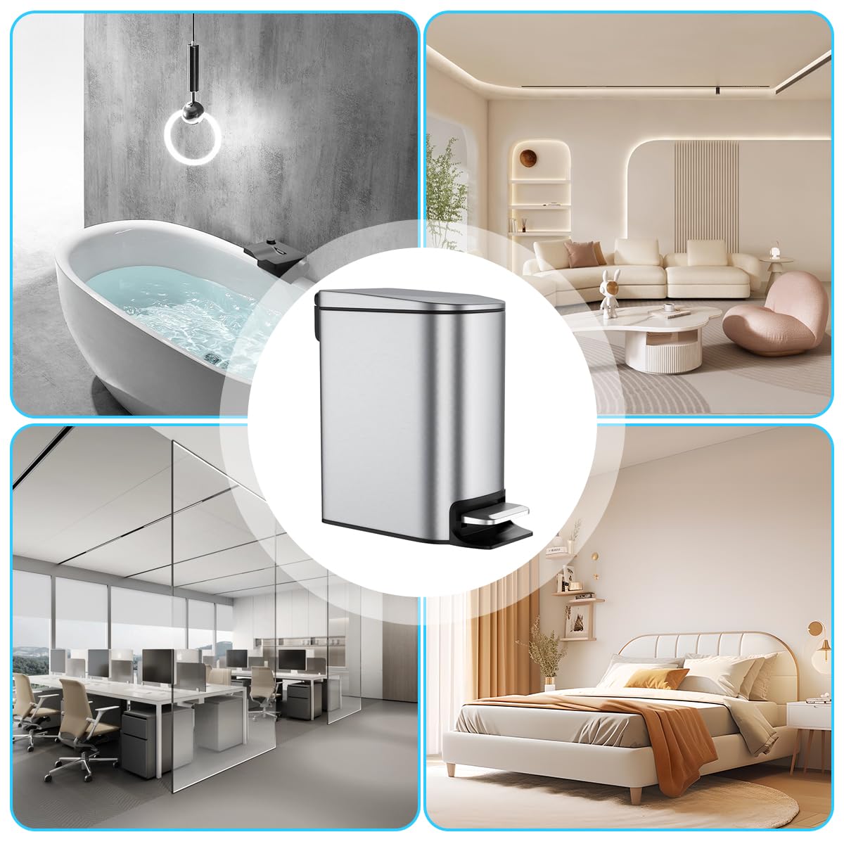 HASTHIP Slim Bathroom Trash Can for Small Spaces with Soft Close Pedal Lid 6 L Stainless Steel Bin