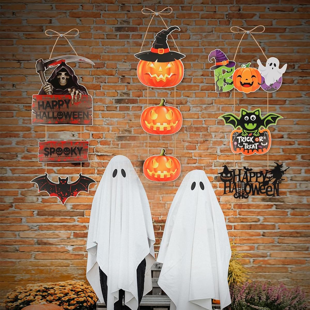 5Pcs Halloween Wall Hangings Door Signs Spooky Pumpkin Decorative Paper Wall Hangings Happy Halloween Door Signs Halloween Party Trick or Treat Wall Decoration Wall Hangings Halloween Decor