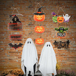HASTHIP Halloween Wall Hangings for Home and Party Décor featuring 5 Paper Signs | Pumpkin Ghost Witch Bat Designs
