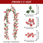 HASTHIP Christmas Berry Garland for Fireplace Mantel and Stair Decor with 5.7ft Vine | Frosted Red Berries and Green Holly Leaves