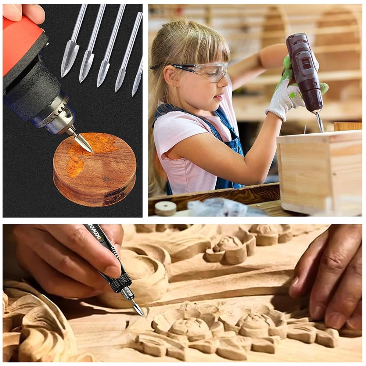 HASTHIP® Wood Carving Tools for Rotary Tool, 5 PCS HSS Woodworking Tools Engraving Drill Bit Set Wood Crafts Grinding Tool Universal 1/8" Shank For DIY Carving Drilling Micro Sculpture