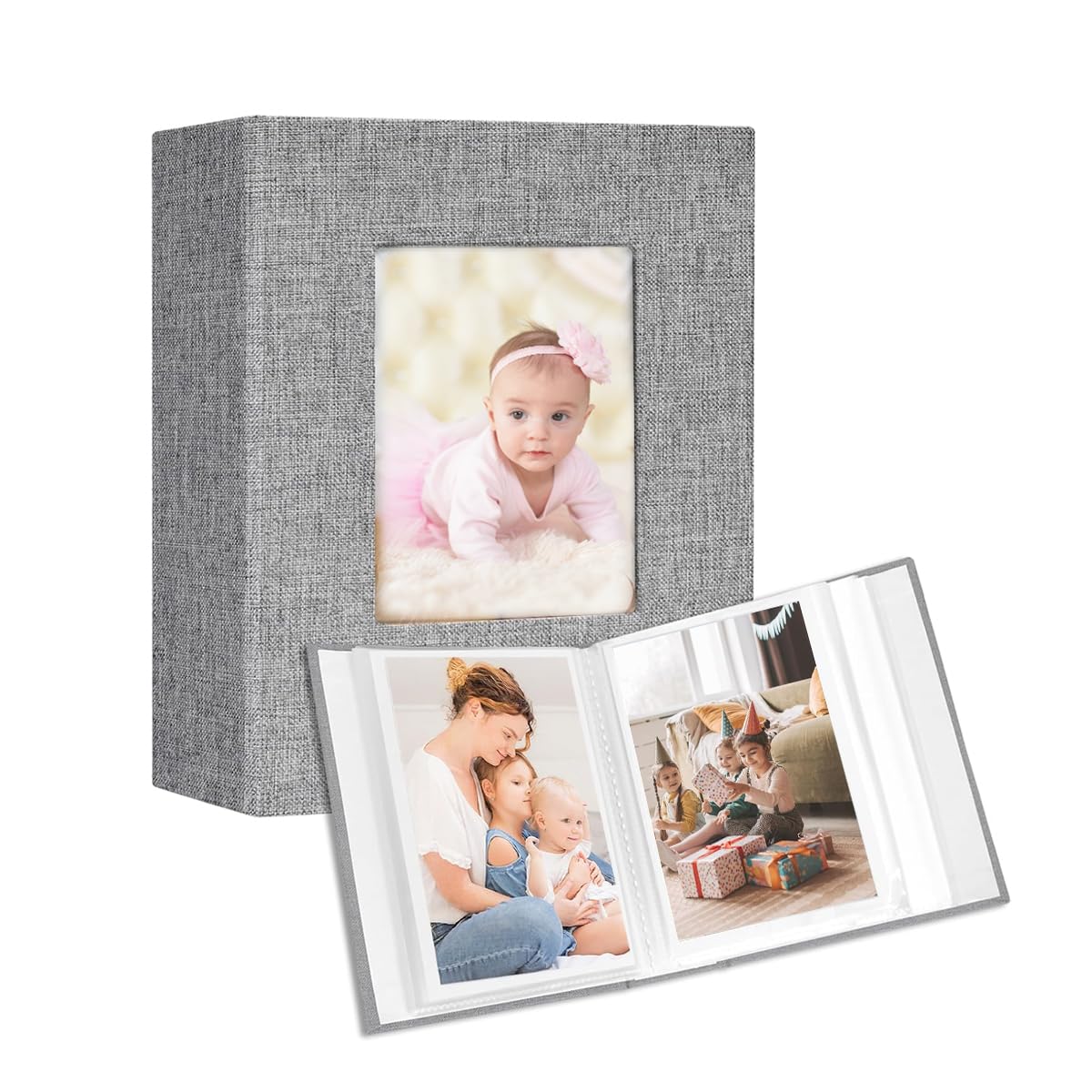 HASTHIP Photo Album for Family Memories with 72 Pockets featuring Clear Cover Window | 6 in Flax Cloth Hardcover 12x16.5cm