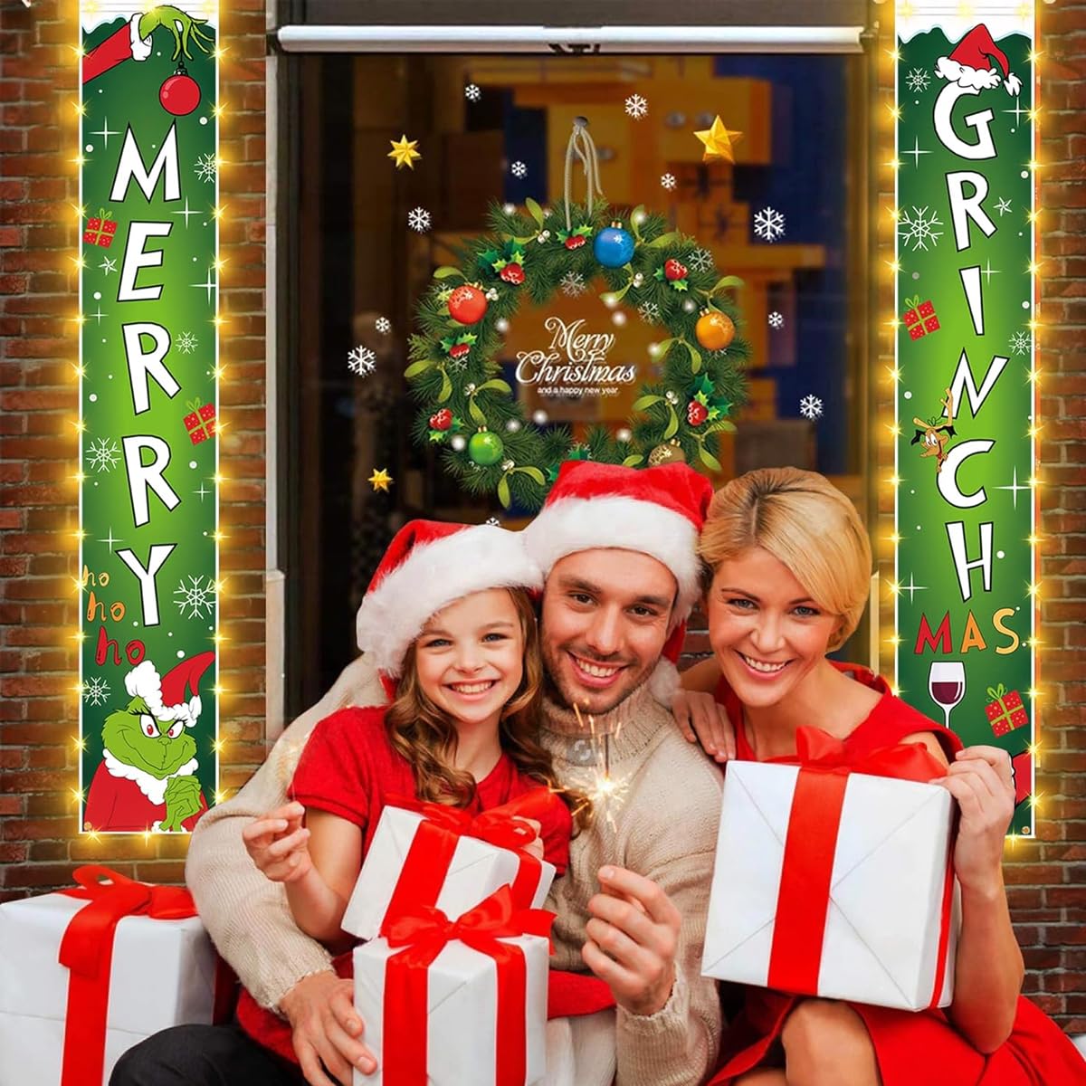 Christmas Decorations Fun Christmas Door Couplet Wall Hanging Couplet Outdoor Yard Front Porch Couplet Set, Hanging Merry Christmas Decorations Couplet for Porch, Door, Balcony